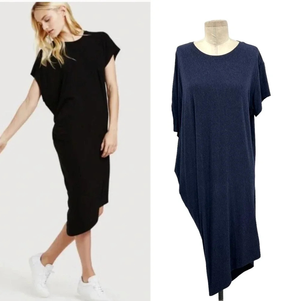 Kit and Ace Drape Wave Navy Blue Asymmetric T-Shirt Dress Size Medium